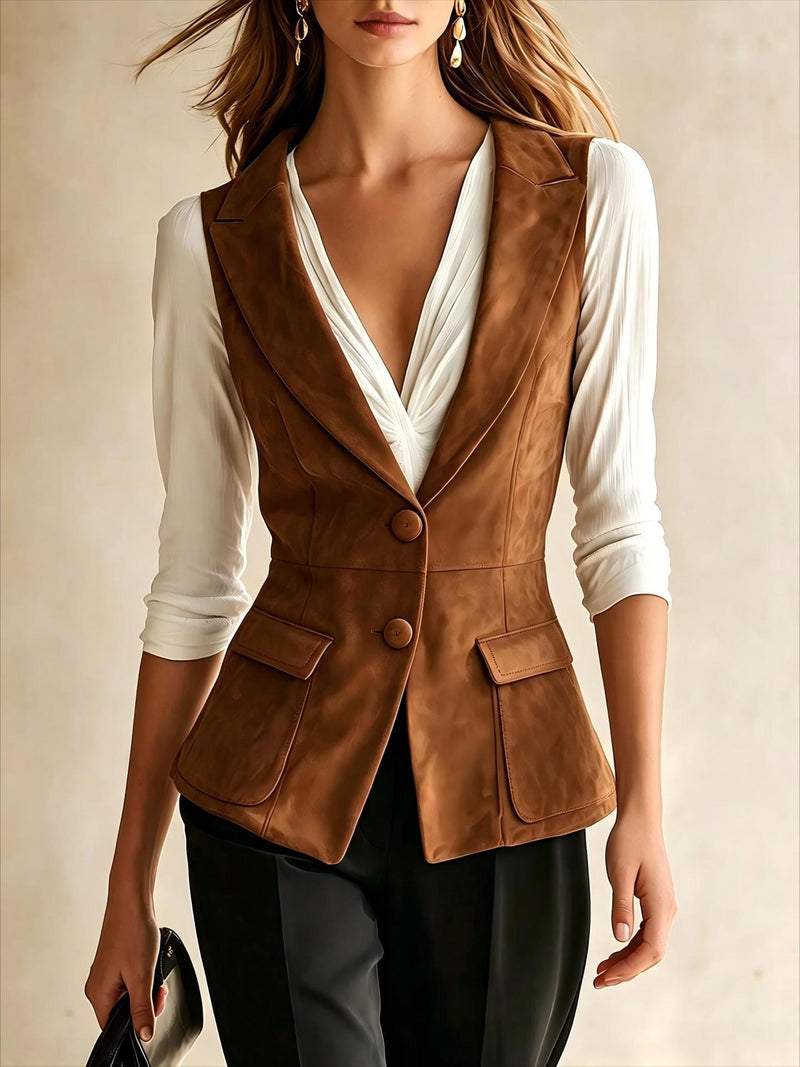 Gilet Femme en Suédine à Col V