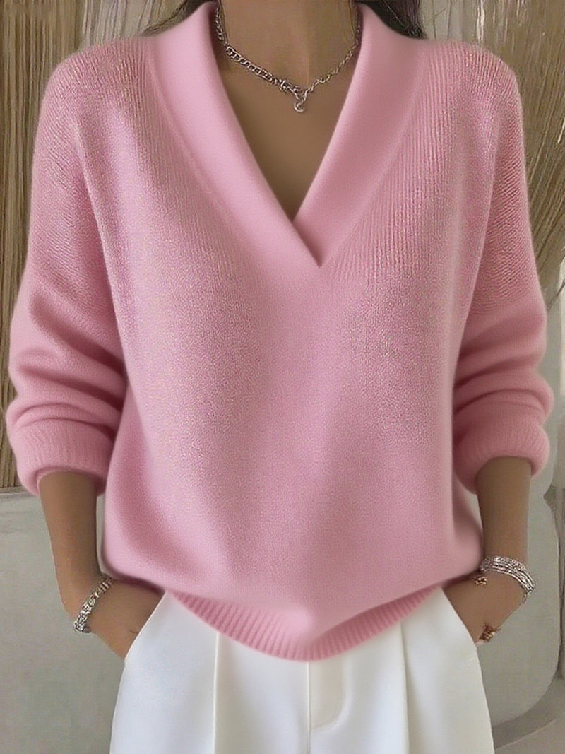 Pull en maille à col V pour femme – Coupe ample et style tendance