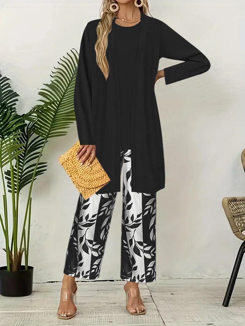 Tailleur 3 Pièces Fleuri – Manteau, Veste et Pantalon Assortis