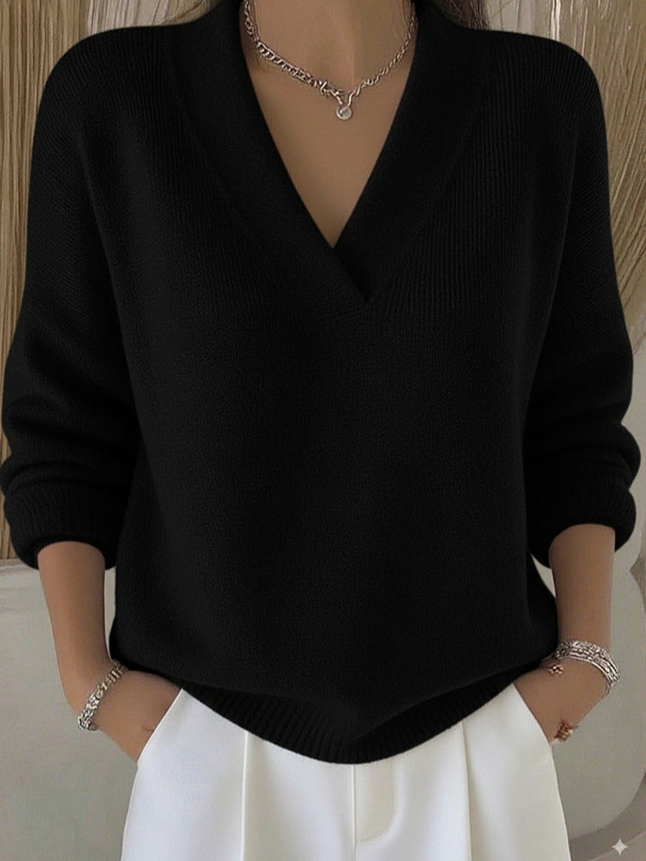 Pull en maille à col V pour femme – Coupe ample et style tendance