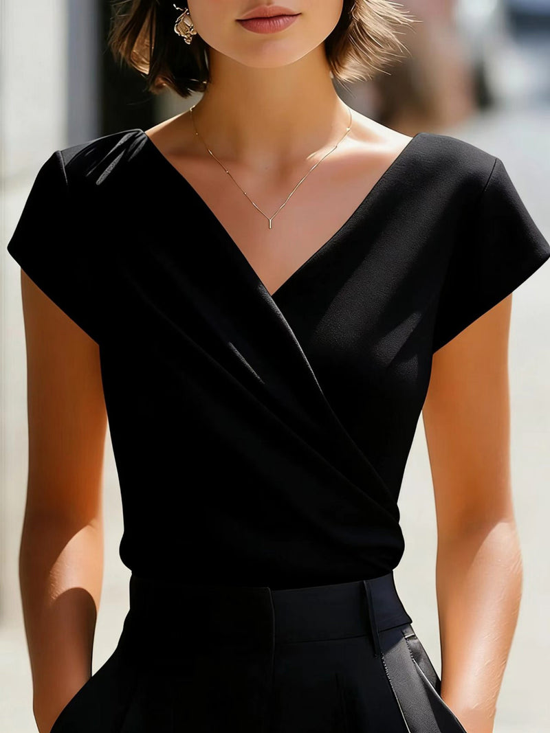 T-shirt Femme Élégant Col V, Coupe Ajustée, Style Européen