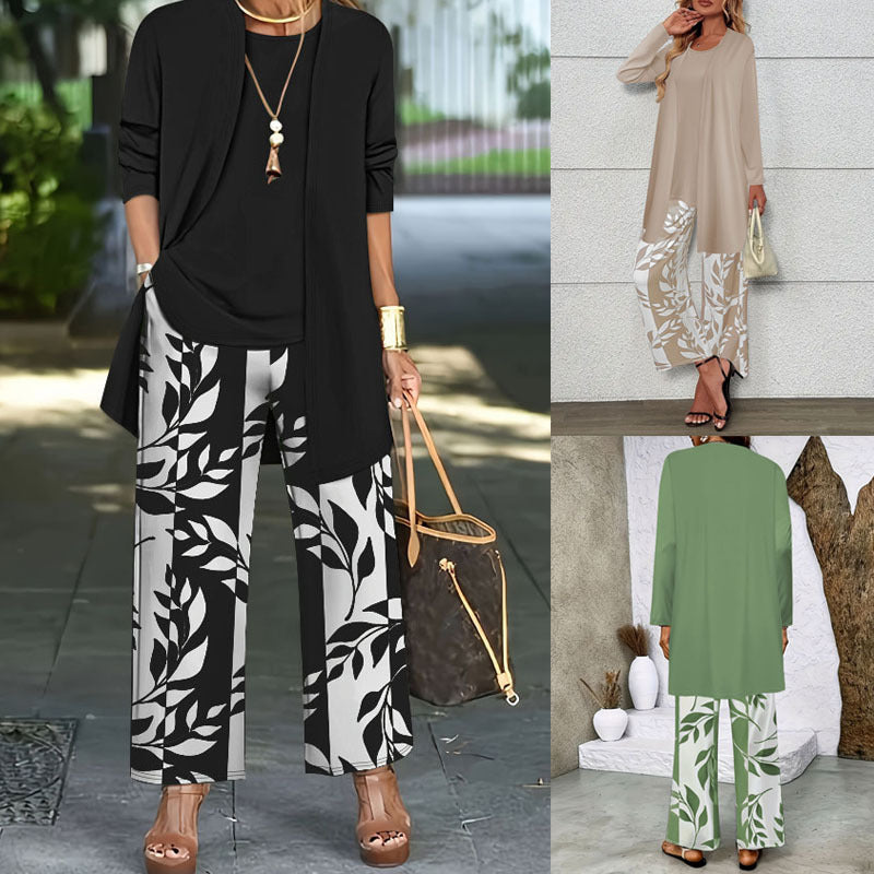 Tailleur 3 Pièces Fleuri – Manteau, Veste et Pantalon Assortis