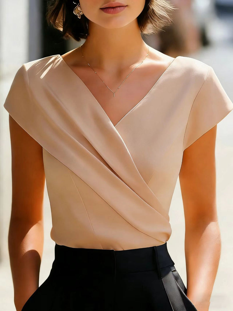 T-shirt Femme Élégant Col V, Coupe Ajustée, Style Européen